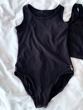 Two Justice Black Girls' leotard size, sleeveless with cross back detail, medium